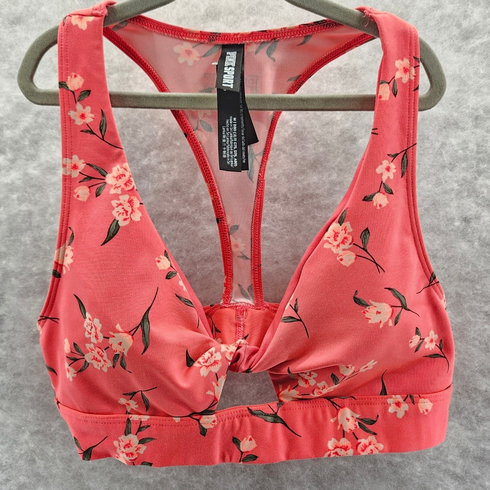 PINK by Victoria's Secret Sport Floral‎ Twist Front Sports Bra Coral Size M